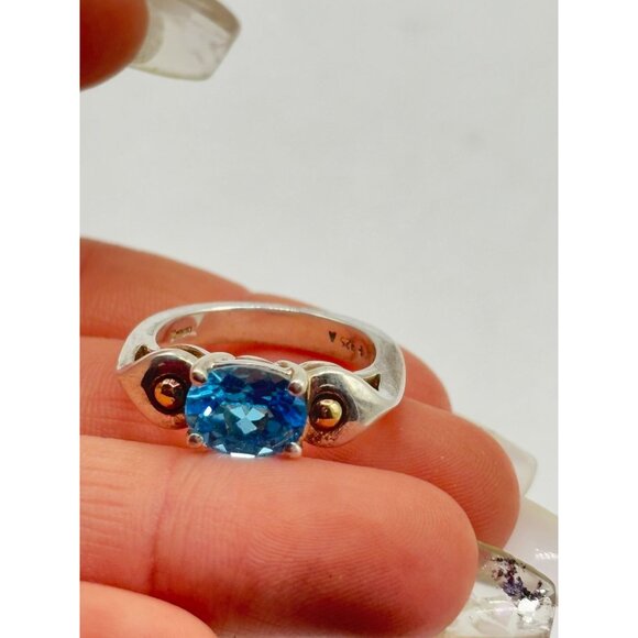 Lorenzo Blue Topaz Ring 18K Gold & Sterling Silver Size 7.5 - Picture 8 of 8